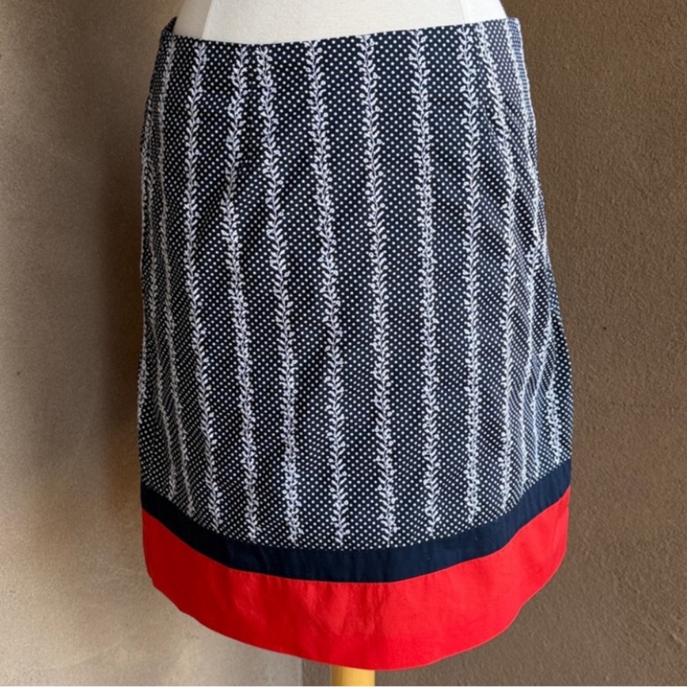 Talbots Petites 12 Navy Polka Dot Pencil Skirt Red Hem Cotton